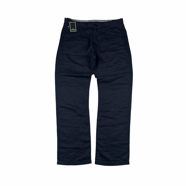 Stone Island 2009 Relaxed Fit Lino Flax Navy Cotton Trousers - XXL