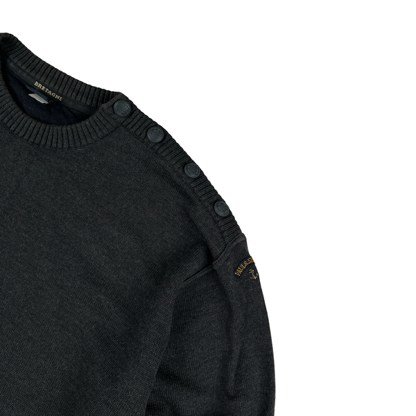Paul & Shark Grey Thick Wool Logo Buttoned Collar Crewneck - XXL