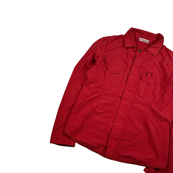 Stone Island 2008 Red Nylon Resin Coated Zipped Overshirt Jacket - Medium