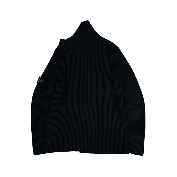 Stone Island 2010 Heavyweight Navy Wool Buttoned Jumper - XL