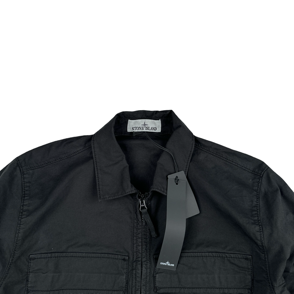 Stone Island 2023 Black Supima Cotton Twill Zipped Overshirt - Small