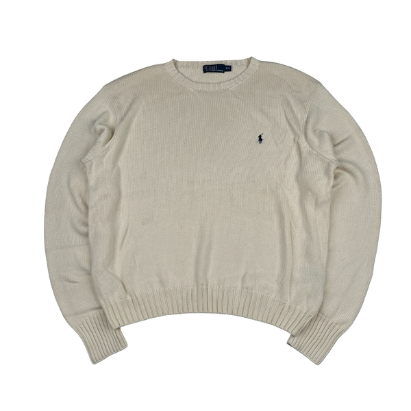 Ralph Lauren Cream Cotton Knit Crewneck Jumper - XXL