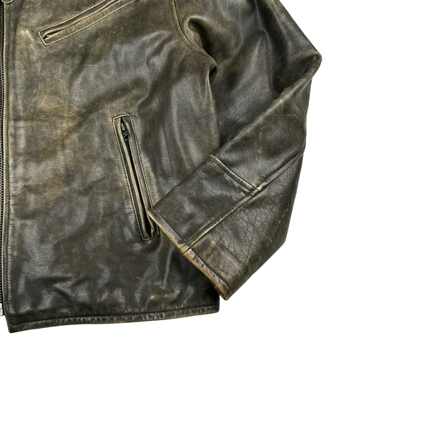Schott Brown Cowhie Cuir Vachette Leather Zipped Collar Jacket - XXL