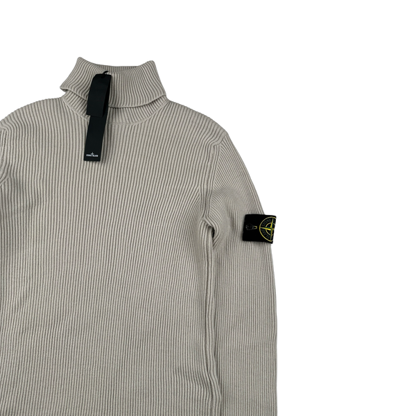 Stone Island 2023 Beige Turtle Neck Ribbed Wool Jumper - Medium