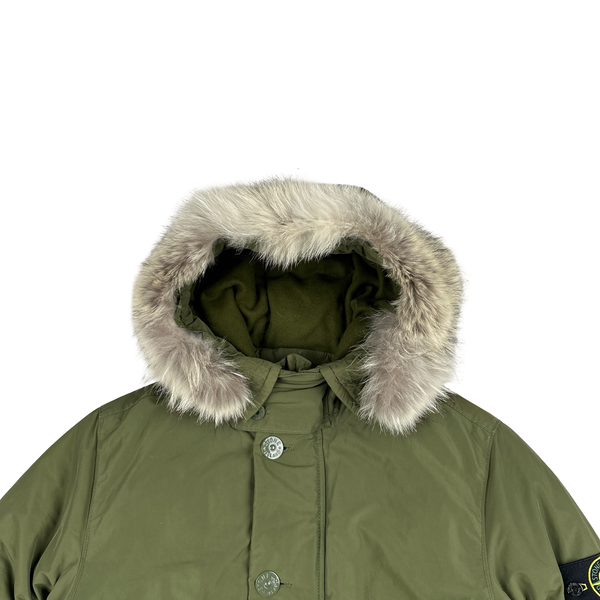 Stone Island 2014 Green Micro Reps Down Filled Fur Trim Parka - Medium