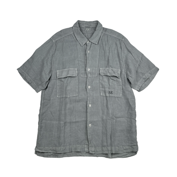 CP Company Grey Lino Flax Short Sleeved Shirt - XL