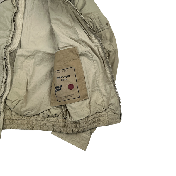 Ten C Beige Multi Pocket Mid Layer Zipped Overshirt Jacket - Medium