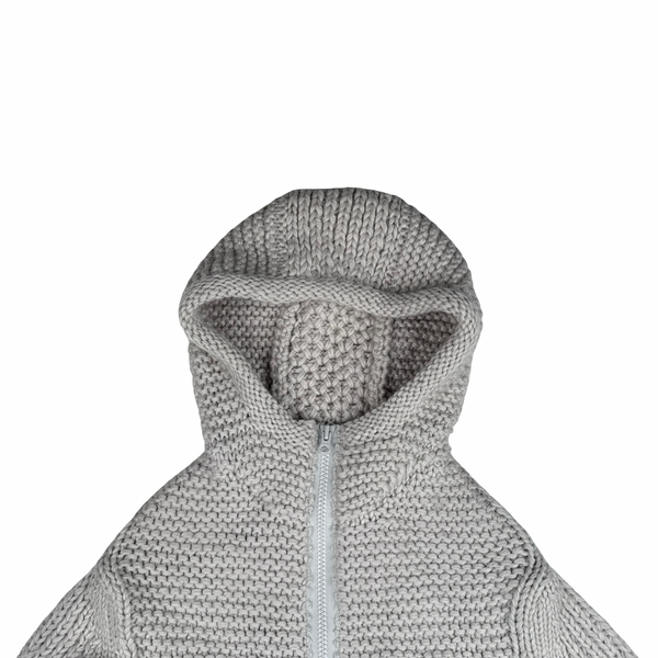 CP Company Grey Heavyweight 100% Wool Handmade Knitted Zipped Hoodie - Large