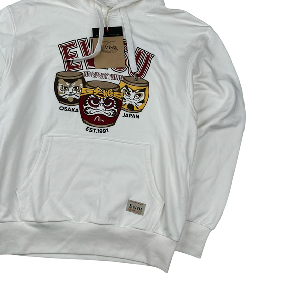 Evisu White Evisu Embroiderd Graphic Cotton Hoodie - Medium
