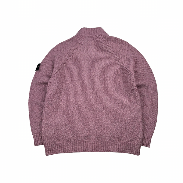 Stone Island 2025 Pink Zipped Wool Organic Chenille Knit Jumper