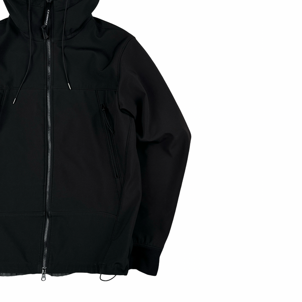 CP Company Black Soft Shell R Goggle Hooded Zipped Jacket - Large
