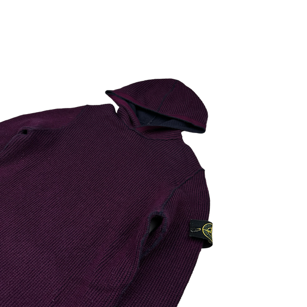 Stone Island Reversible Purple/Navy Contrast Knit Hoodie - Small