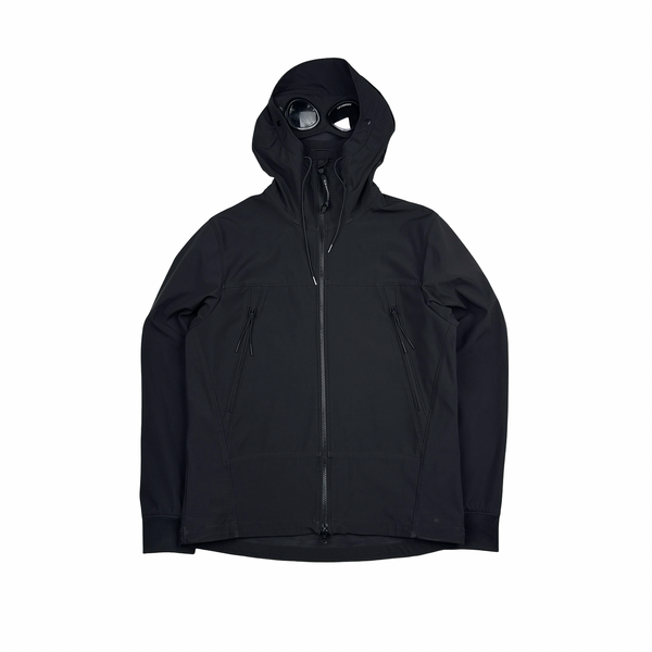 CP Company Black Soft Shell R Goggle Hooded Zipped Jacket - Medium