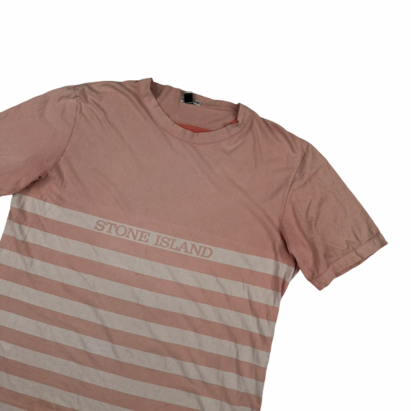 Stone Island Vintage 2002 White & Pink Striped T Shirt - XL