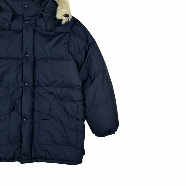Moncler Vintage Navy Fur Hood Down Filled Jacket - Small