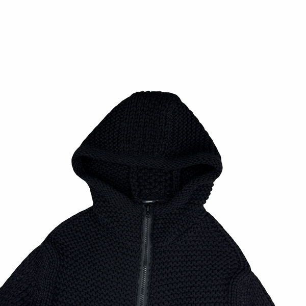 CP Company Black Heavyweight 100% Wool Handmade Knitted Zipped Hoodie - Medium