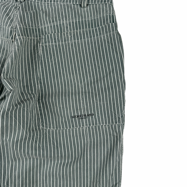 Stone Island 2003 Green Striped Compact Cotton Shorts - Large