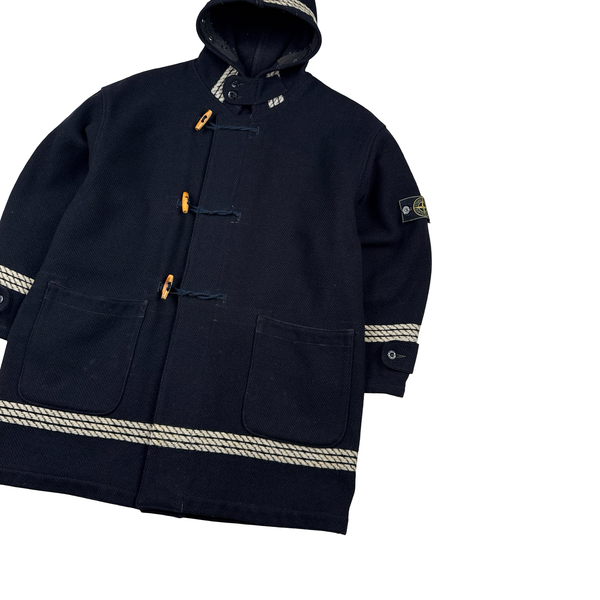 Stone Island 1988 Spellout Black Montgomery Duffle Coat - Large