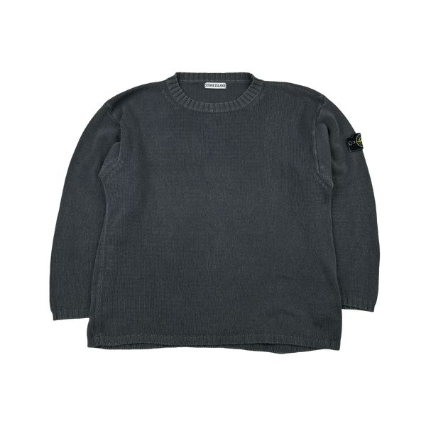 Stone Island 1999 Vintage Grey Cotton Knit Crewneck Jumper - XL