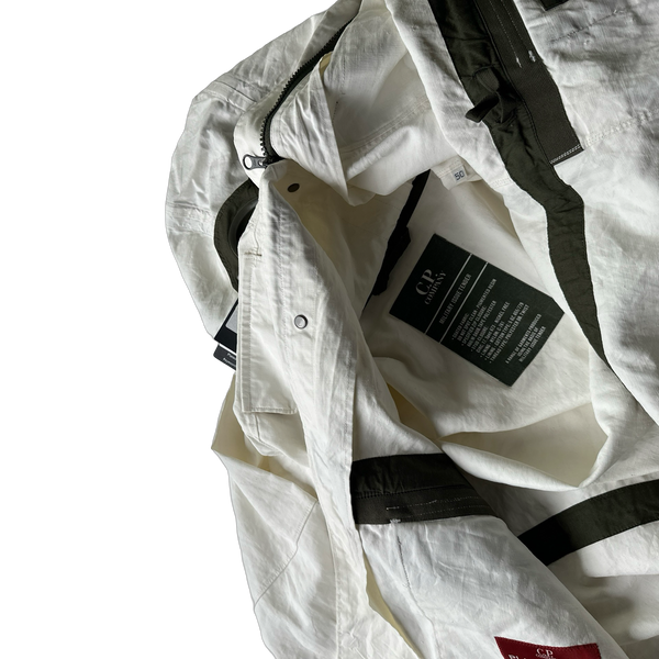 CP Company White Plated Linen La Mille Goggle Jacket - Large