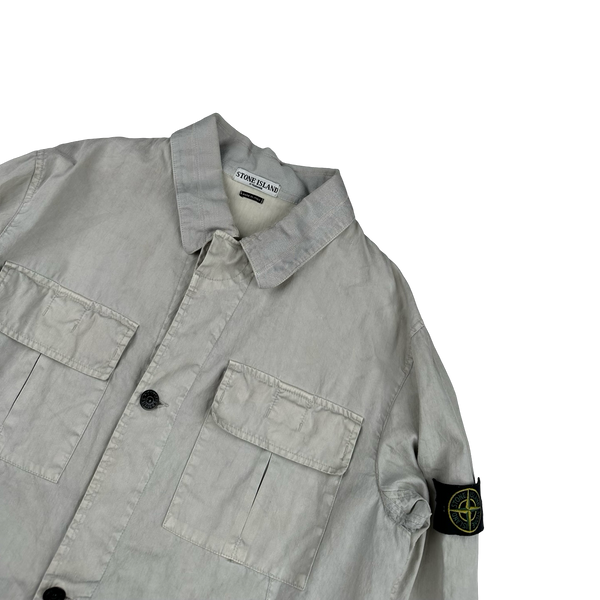Stone Island 2002 Grey Lino Flax Blend Collared Jacket - Large