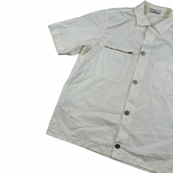 Stone Island 2023 White Cotton Cupro Short Sleeve Overshirt - Large
