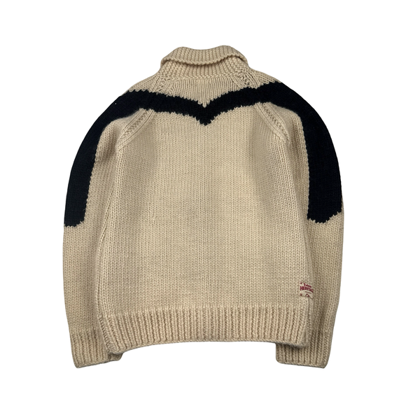 Evisu 2000s Beige Wool Logo Buttoned Knitted Cardigan - Large