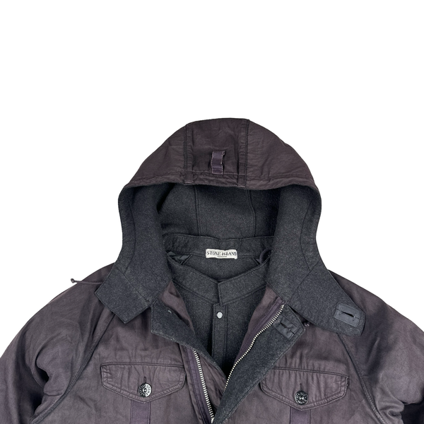 Stone Island 2005 Charcoal Vintage Lino Flax Dutch Rope Parka Jacket - Large