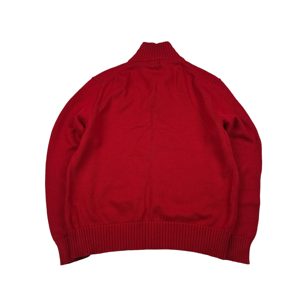 Ralph Lauren Red Cotton Knit Quarter Button Jumper - Medium