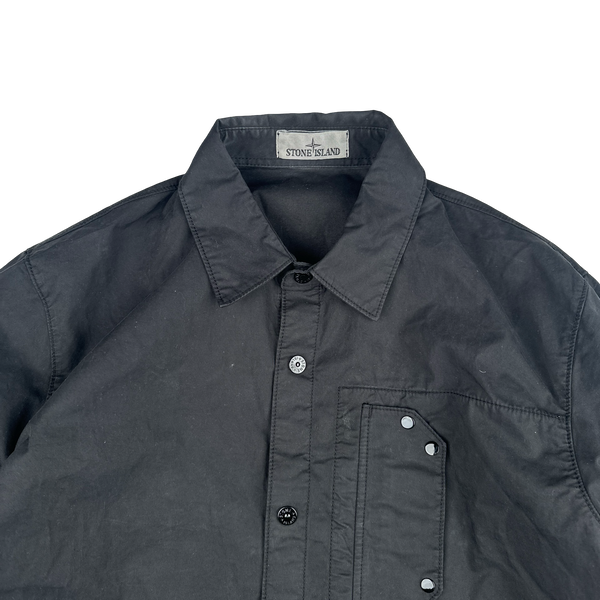 Stone Island 2025 Black Cotton Buttoned Chest Pocket Overshirt - Large