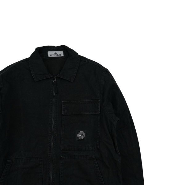 Stone Island Black Cotton Canvas Patch Overshirt - Medium