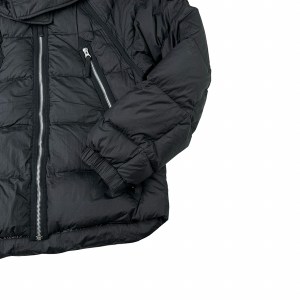 Stone Island 2005 Black Silver Zip Down Filled Mesh Badge Jacket - Medium