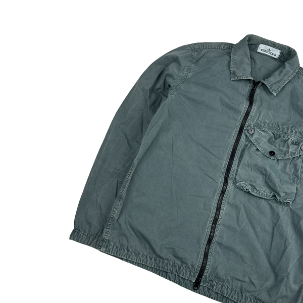 Stone Island 2021 Green Cotton Zipped Overshirt - Medium