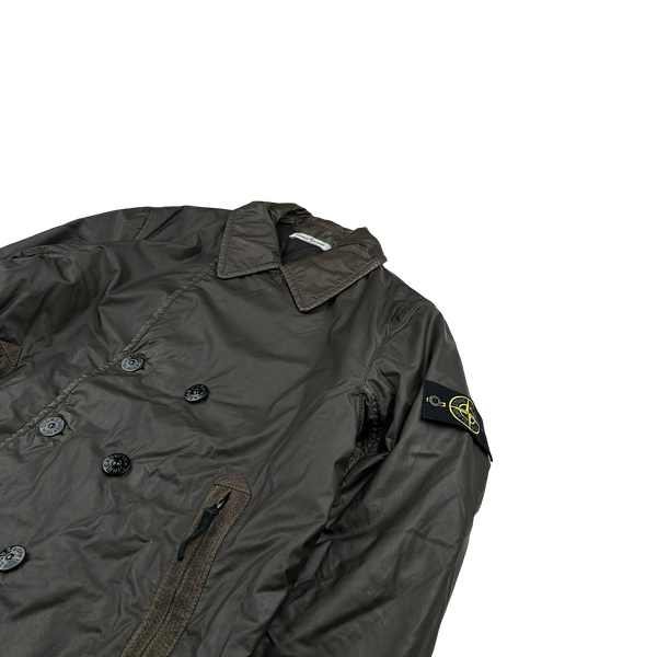 Stone Island 2012 Brown Mussola Gommata Double Breasted Jacket - Large