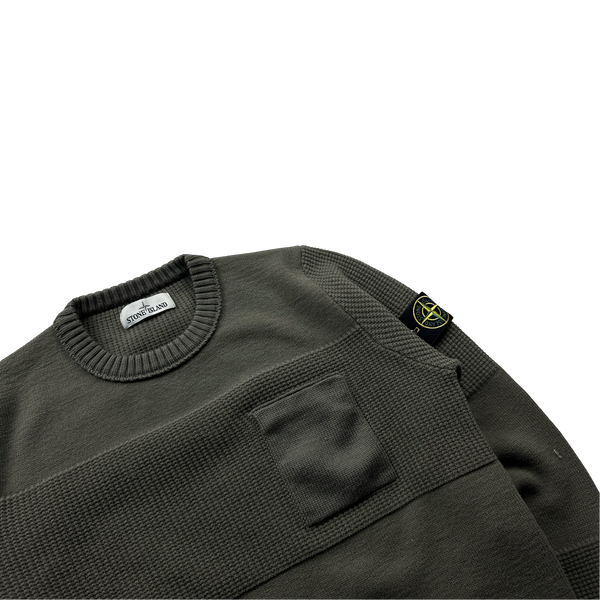 Stone Island 2018 Green Thick Wool Ribbed Jumper - Large