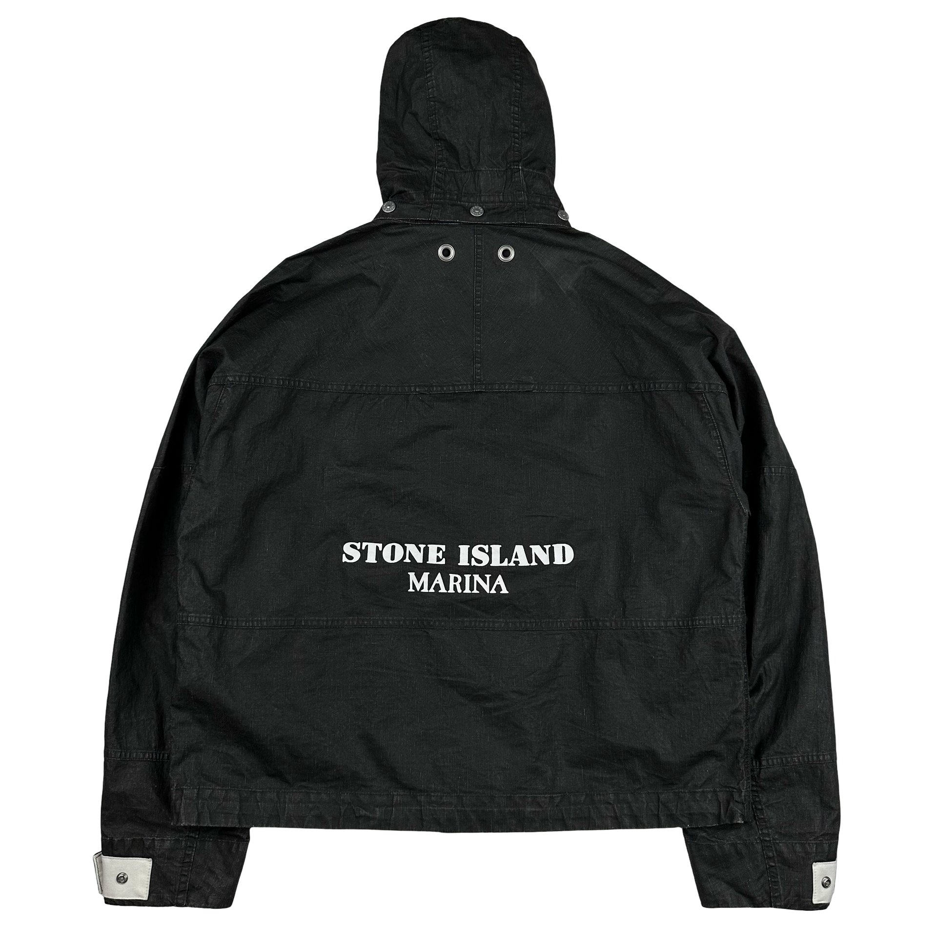 Stone Island 2024 Black Raw Plated Linen Marina Spellout Zipped 
