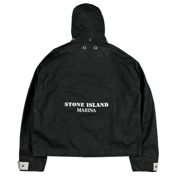 Stone Island 2024 Black Raw Plated Linen Marina Spellout Zipped Jacket - Large