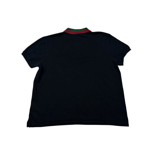 Gucci Stripe Collar Short Sleeve Quarter Buttoned Polo Shirt - Small