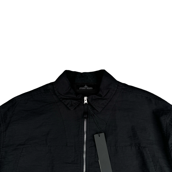 Stone Island 2023 Shadow Project Black Zipped Mesh Spellout Overshirt - Large