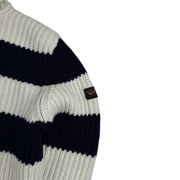 Paul & Shark Navy White Stripped High Neck Wool Blend Jumper - Large