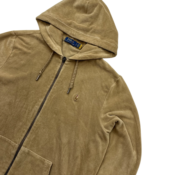 Womens Ralph Lauren Beige Corduroy Zipped Hoodie Tracksuit Set - Medium