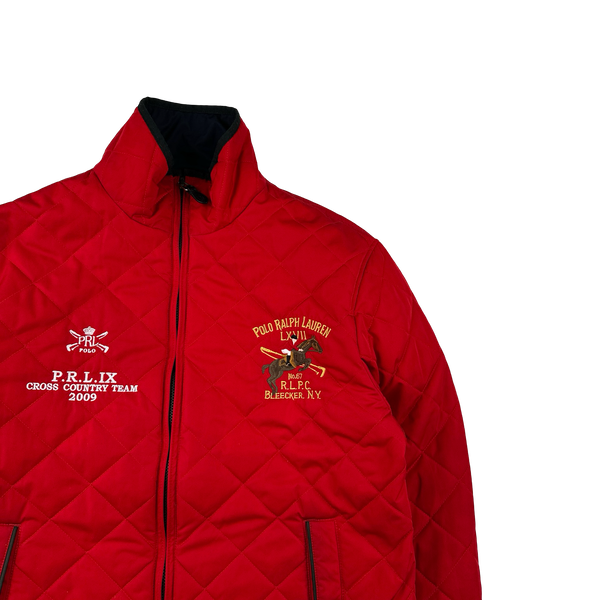 Ralph Lauren Red/Navy Quilted Reversible Collared Spellout Embroidered Jacket - Medium