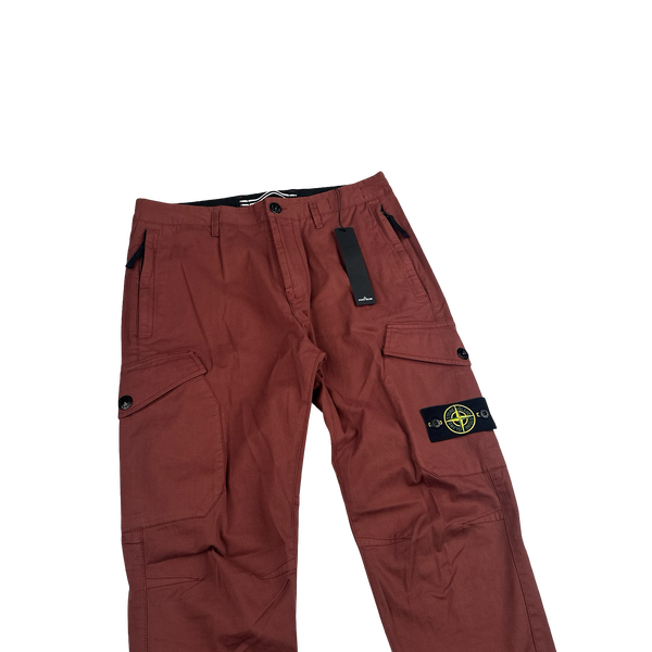 Stone Island 2021 Red Thick Cotton Cargo Trousers - 30"