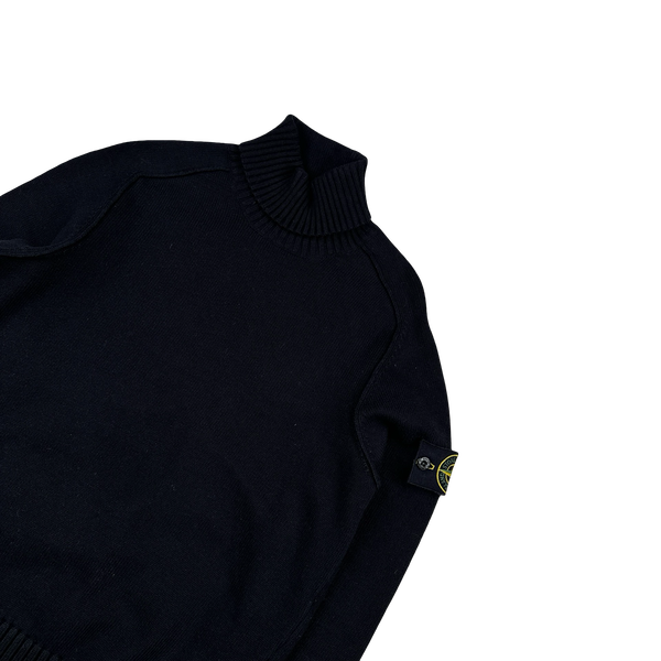 Stone Island 2013 Navy Cotton Blend Knit Roll Neck Jumper - Small