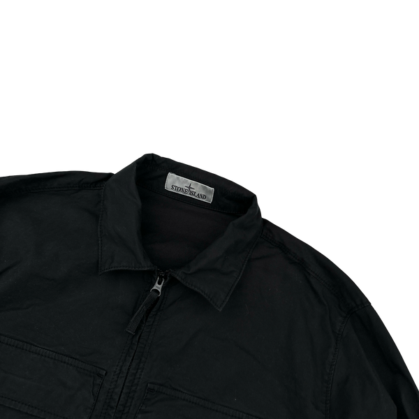 Stone Island 2023 Black Supima Cotton Twill Zipped Overshirt - Large