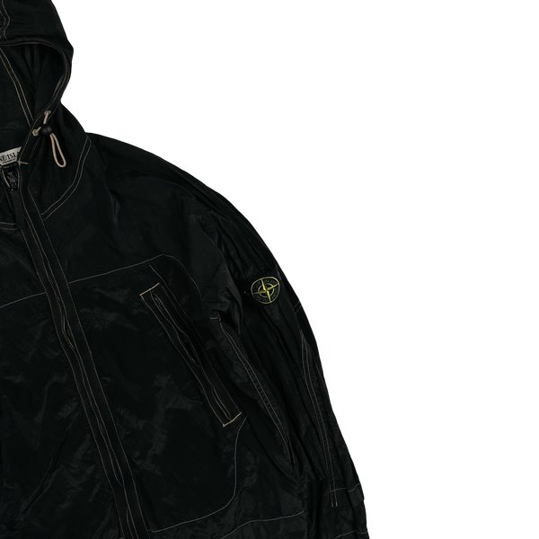 Stone Island 2004 Navy Contrast Stitching Nylon Metal Hooded Jacket - Medium