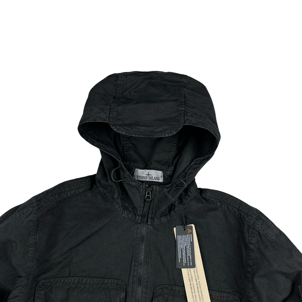 Stone Island 2024 Black Brushed Cotton Hooded Overshirt - Small