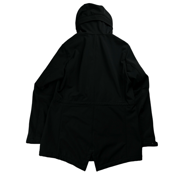 CP Company Black Fleece Lined Fishtail Soft Shell Parka - Large