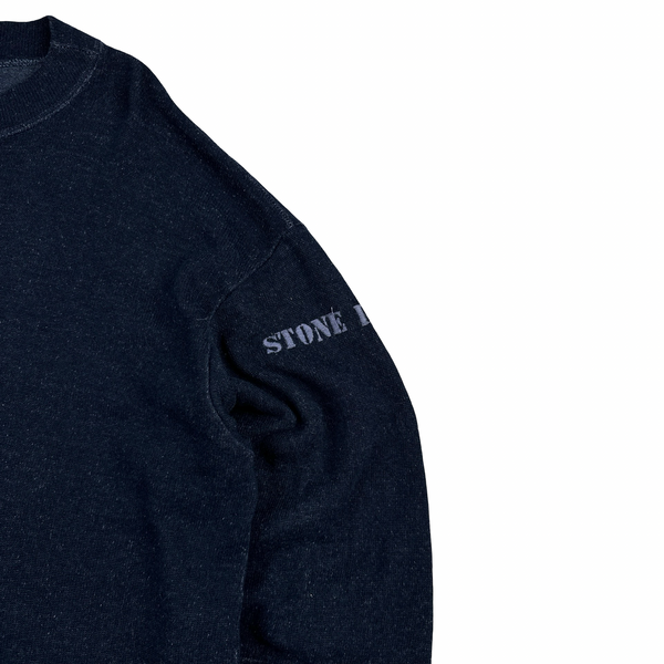 Stone Island 1988 Navy Knitted Cotton Spellout Vintage Pullover - XL