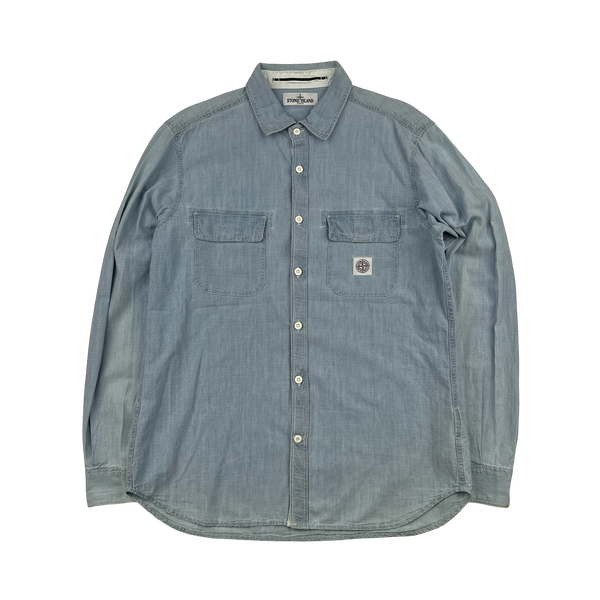 Stone Island 2013 Blue Denim Patch Buttoned Shirt - XXL